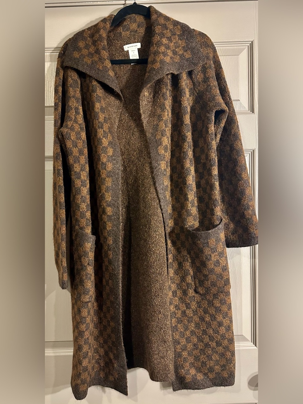 Max Studio Brown Checked Long Trench Coat